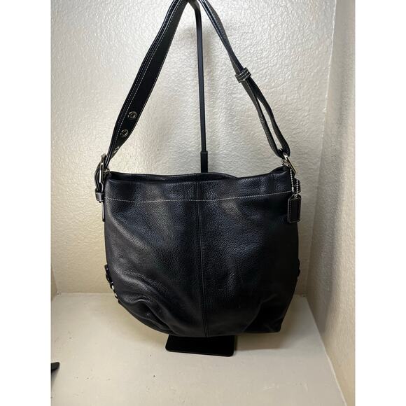 COACH F15064 Pebble Leather Black Shoulder Or Crossbody Bag - Picture 2 of 13